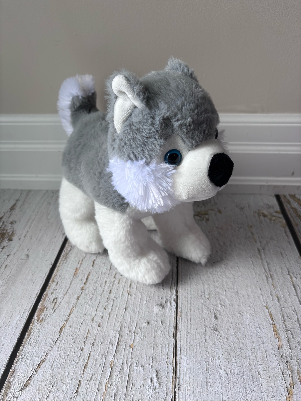 Fiesta Gray and White Plush Husky Puppy with Blue Eyes